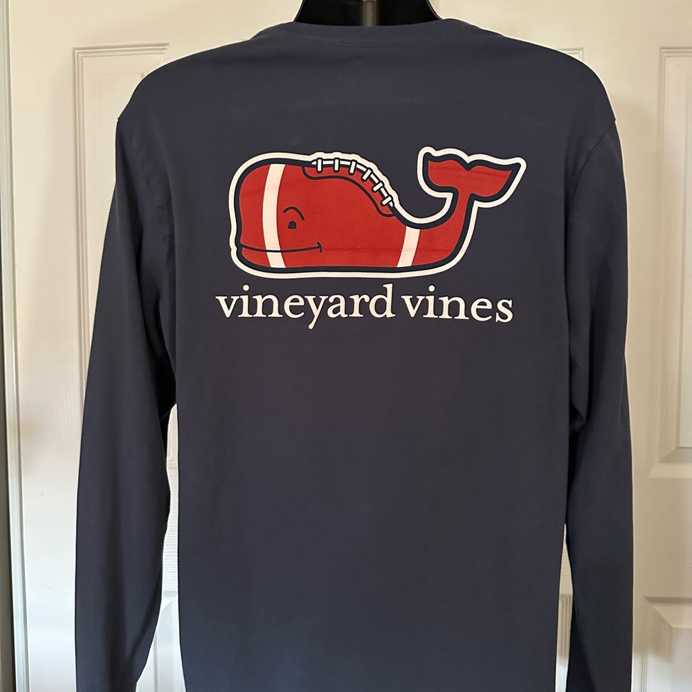 Vineyard Vines Blue Shirt with Red Whale Logo